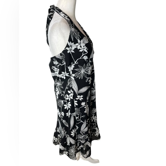 Y2K ALYN PAIGE Made in USA Size 11/12 MED Black & White Floral Halter Dress - Picture 4 of 10